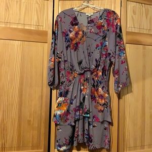 Umgee USA grey floral V neck tiered ruffle dress